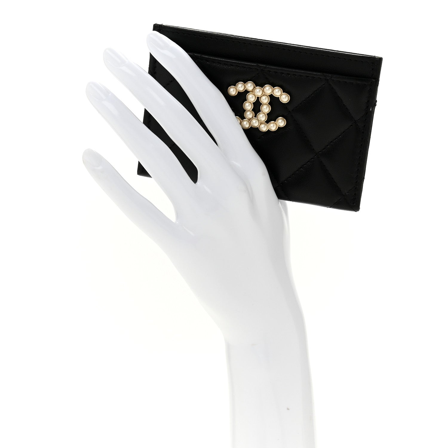 Chanel Lambskin Quilted Pearl CC Chanel Card Holder Black 2 of 9