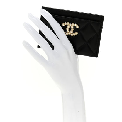 Chanel Lambskin Quilted Pearl CC Chanel Card Holder Black 2 of 9