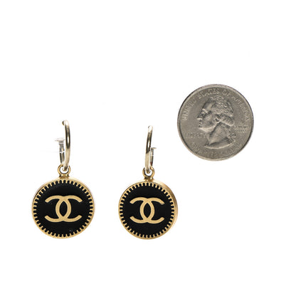 Chanel Metal Enamel CC Round Drop Earrings Gold Black White 2 of 5