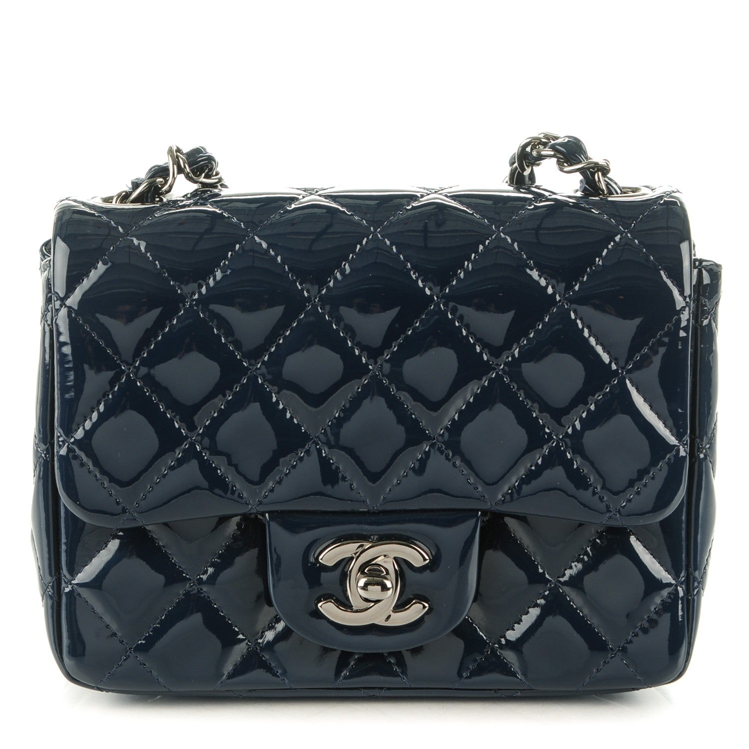 Chanel Patent Quilted Mini Square Flap Navy Blue 1 of 8