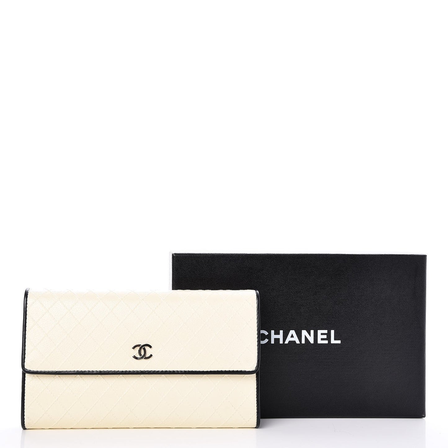 Calfskin Diamond Stitched Long Flap Wallet White