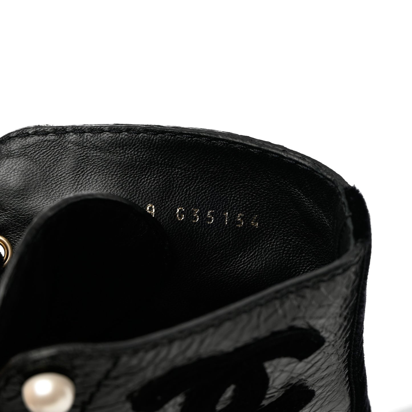 Shiny Calfskin Velvet Pearl Combat Short Boots 39 Black
