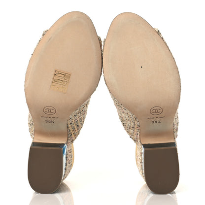 Chanel Tweed CC Mule Sandal 38.5 Gold Multicolor 6 of 10