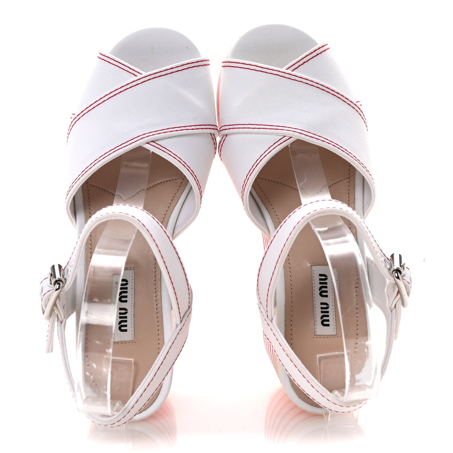 Miu Miu Gabardine Striped Platform Wedge Sandals 36 White Rosso 2 of 10