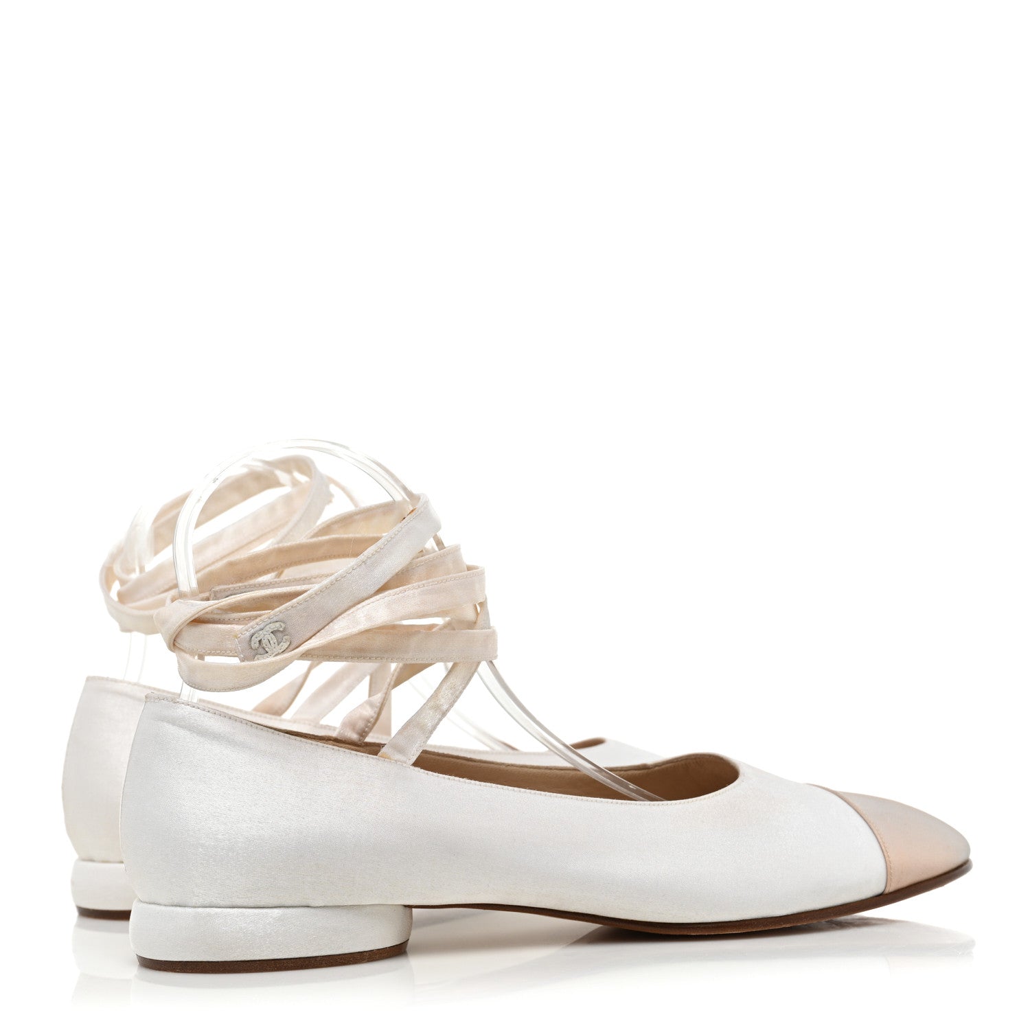 Chanel Satin Cap Toe Ballerina Ankle Wrap Flats 40 White Beige 5 of 13