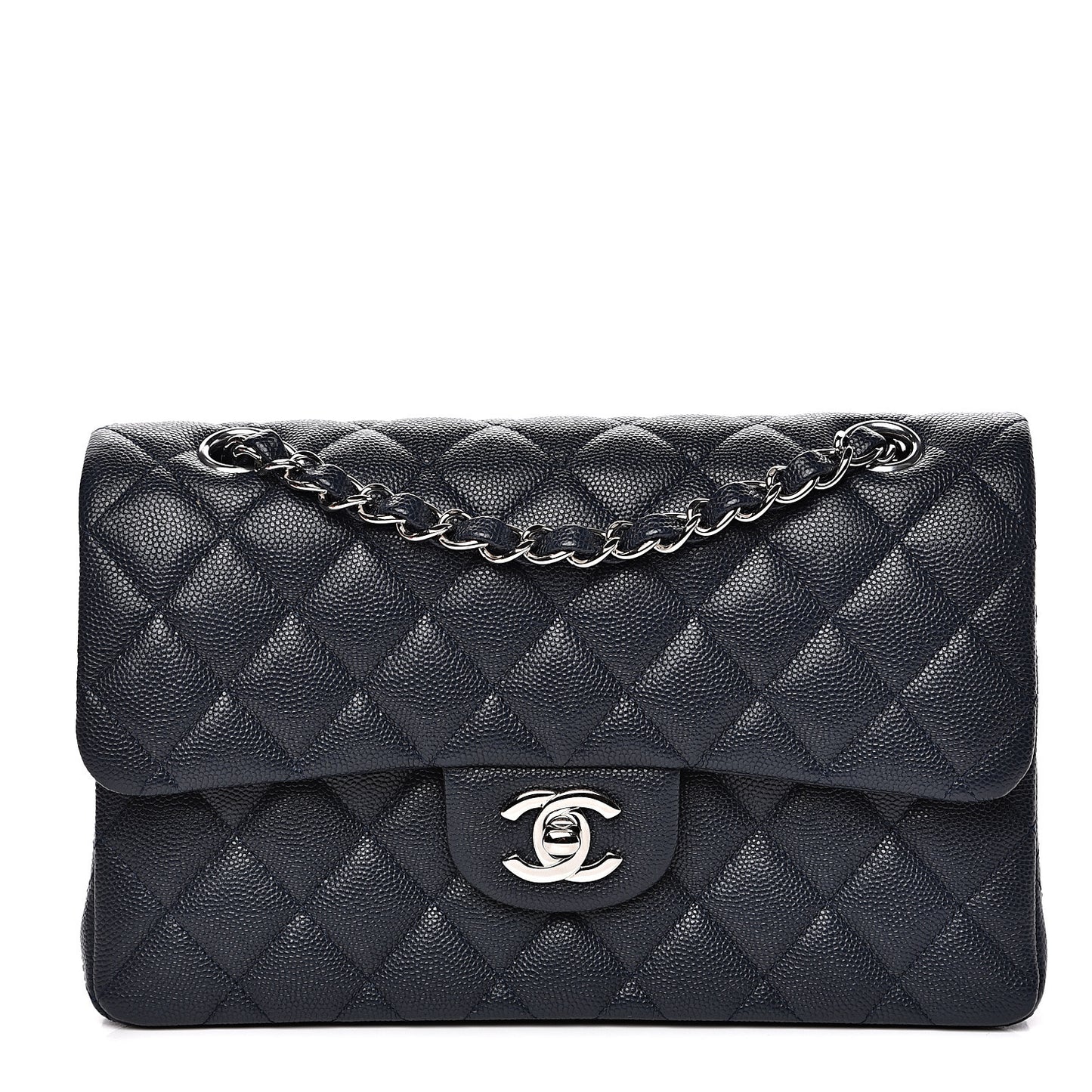 Caviar Quilted Small Double Flap Navy