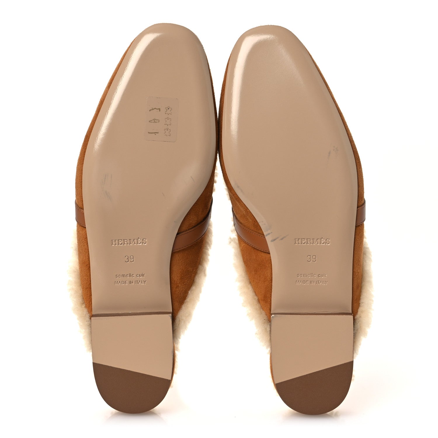 Hermes Suede Goatskin Shearling Womens Oz Mules 39 Natural Ecru 7 of 11