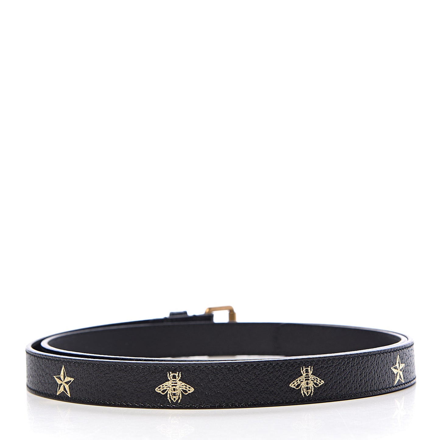 Textured Dollar Calfskin Bees And Stars Print Womens 20mm Belt 95 38 Black Gold