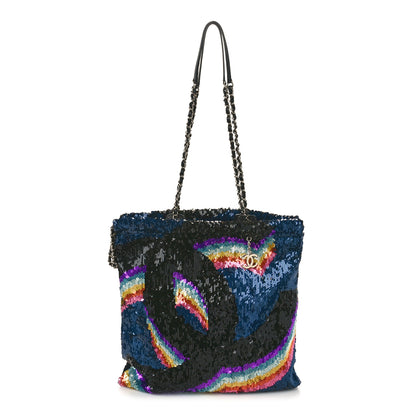 Chanel Sequin Drawstring Tote Blue Black Multicolor 1 of 9