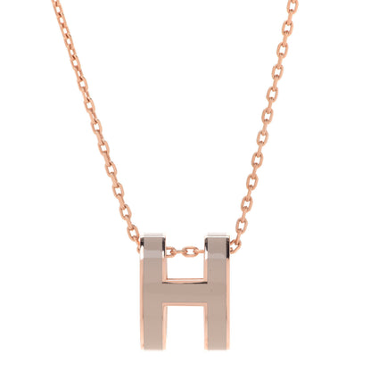 Hermes Lacquered Rose Gold Pop H Pendant Necklace Marron Glace 4 of 7