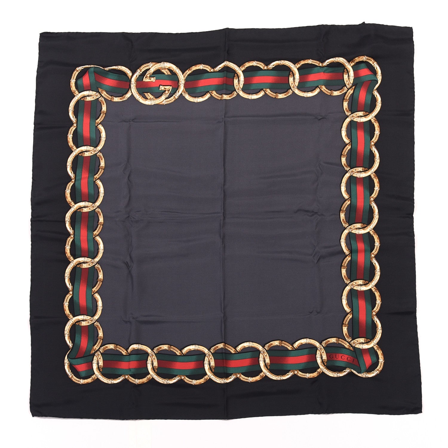 Gucci Silk Bamboo GG Web Print Scarf Black 1 of 3