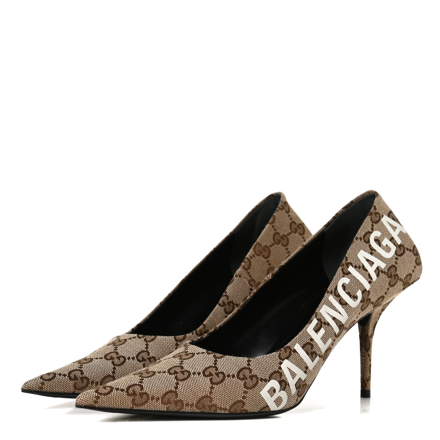 Balenciaga X GUCCI GG Monogram Square Knife 80mm Pumps 39.5 Beige Ebony 3 of 10