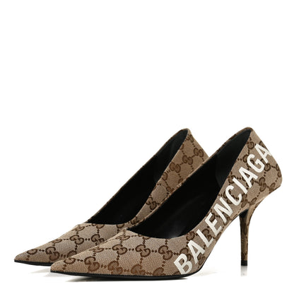 Balenciaga X GUCCI GG Monogram Square Knife 80mm Pumps 39.5 Beige Ebony 3 of 10