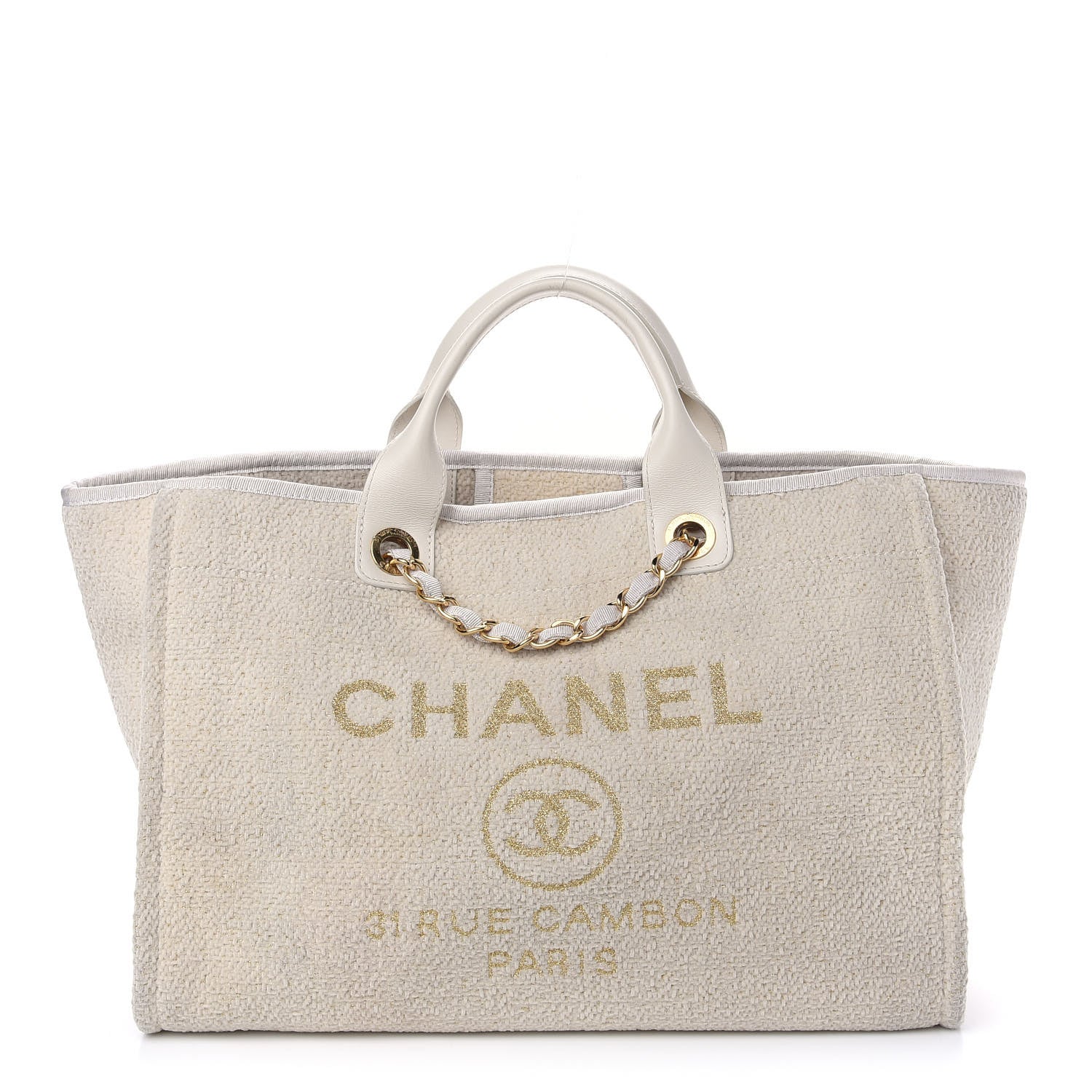 Chanel Lurex Boucle Large Deauville Tote White 1 of 8