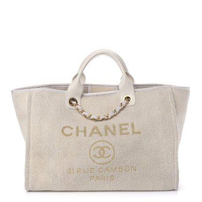 Chanel Lurex Boucle Large Deauville Tote White 1 of 8