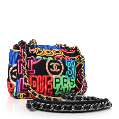 Chanel Fabric Printed Medium Chanel 19 Flap Black Multicolor 3 of 9