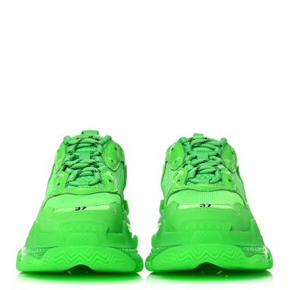 Balenciaga Fabric Mesh Clear Sole Womens Triple S Sneakers 37 Fluo Green 2 of 11