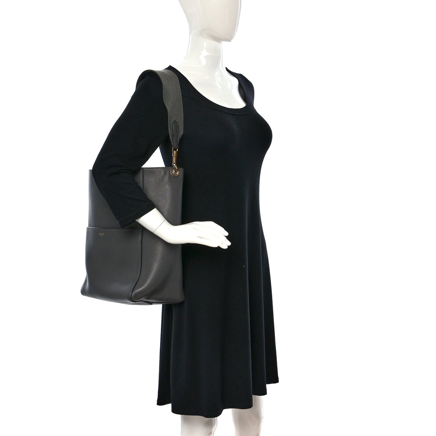Soft Grained Calfskin Sangle Bucket Bag Grey