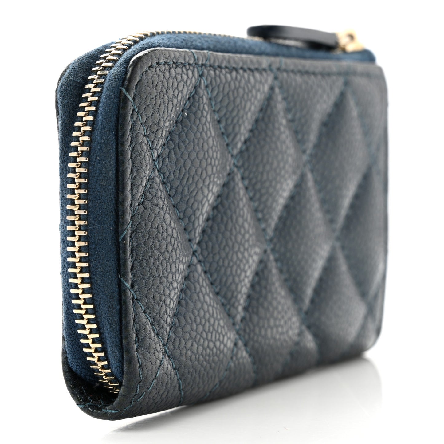 Caviar Quilted Zipped Key Holder Case Navy