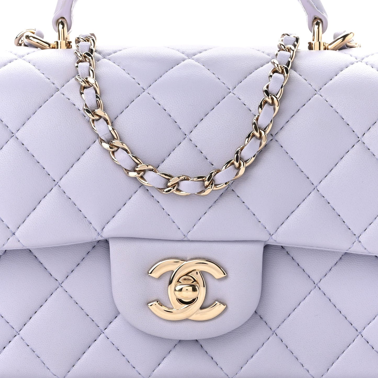 Lambskin Quilted Mini Top Handle Rectangular Flap Light Purple