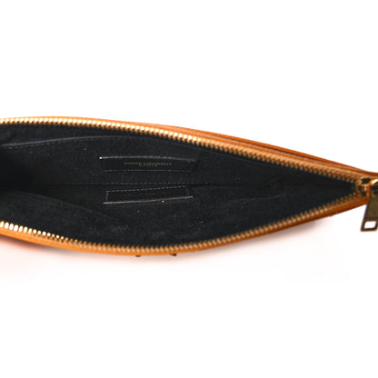 Saint Laurent Grain De Poudre Chevron Monogram Large Bill Pouch Senape Yellow 5 of 10
