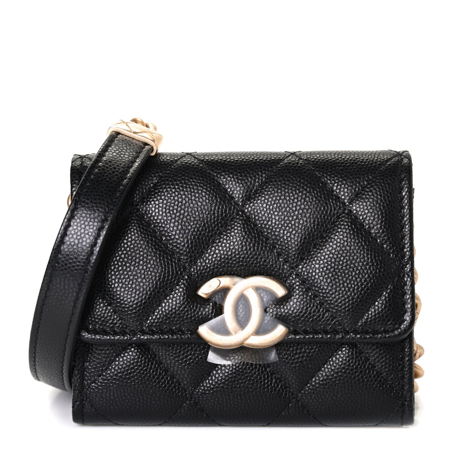 Caviar Quilted Bracelet On Chain Clutch Black