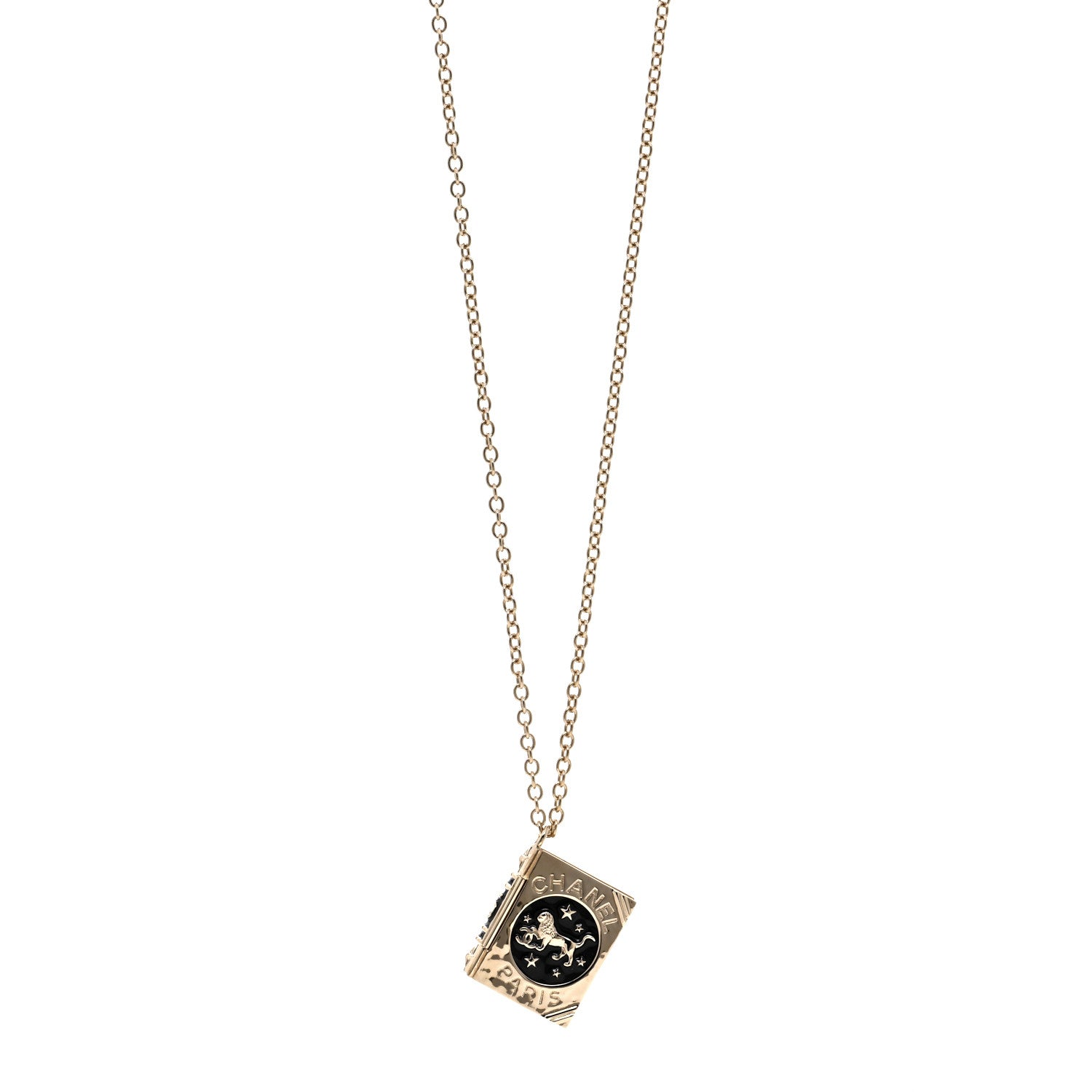 Chanel Metal CC Lion Book Locket Necklace Gold 1 of 6