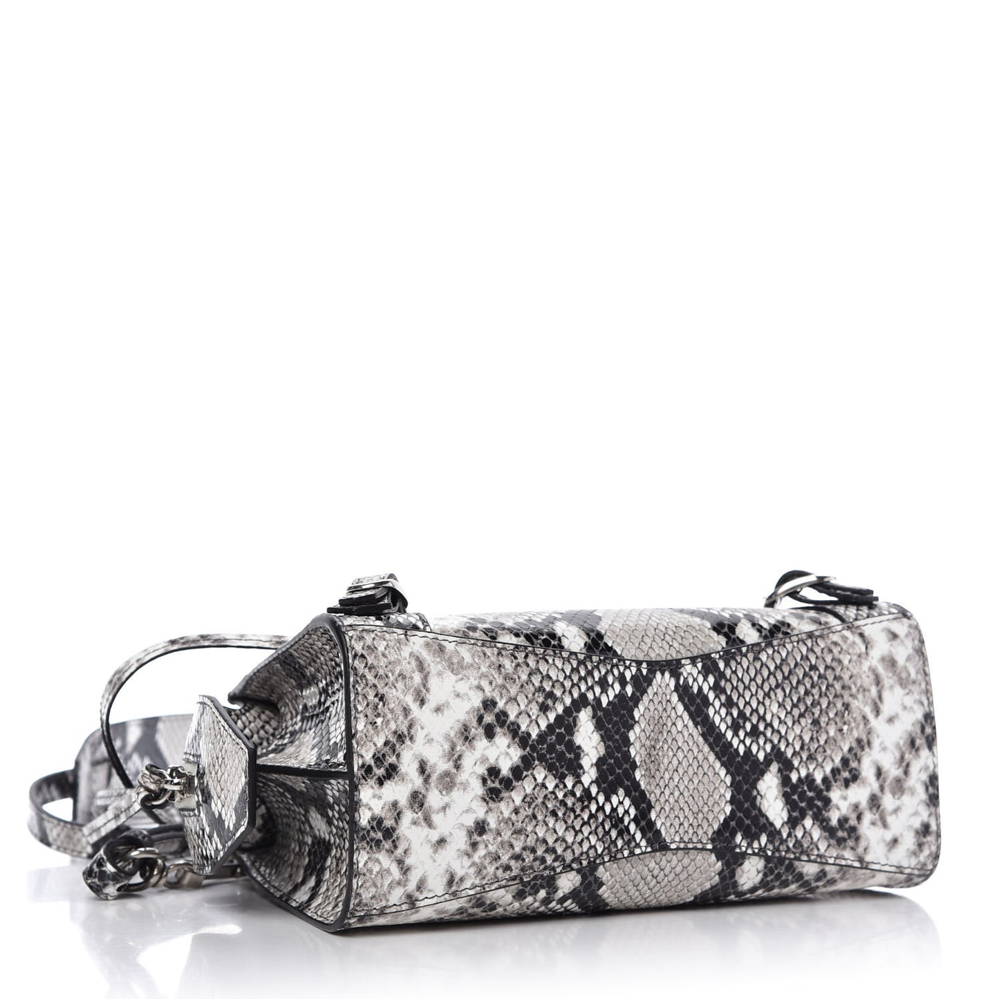 Grained Calfskin Snake Effect Neo Classic Silver Hardware Mini City Black White