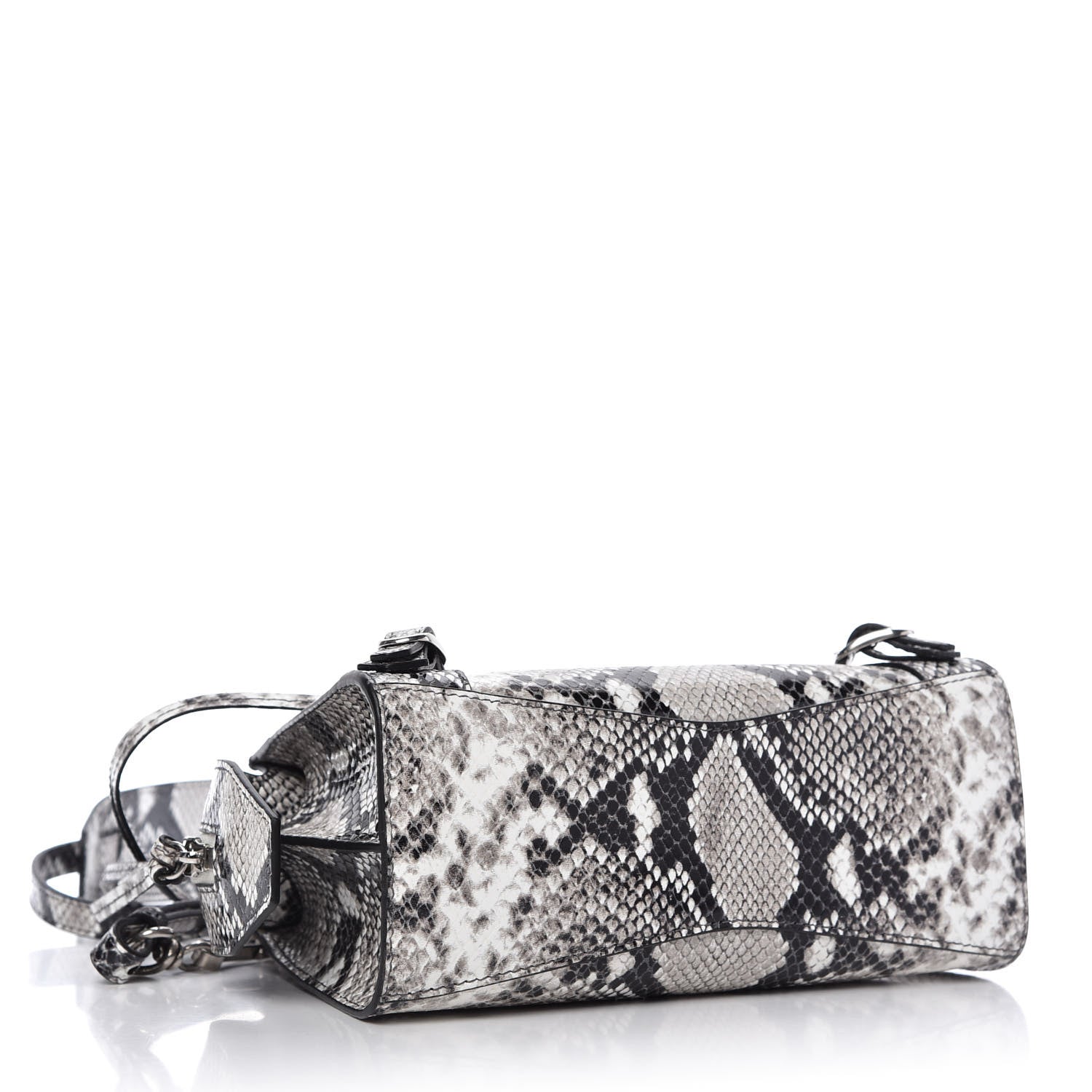 Balenciaga Grained Calfskin Snake Effect Neo Classic Silver Hardware Mini City Black White 4 of 8