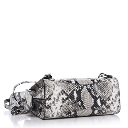 Balenciaga Grained Calfskin Snake Effect Neo Classic Silver Hardware Mini City Black White 4 of 8