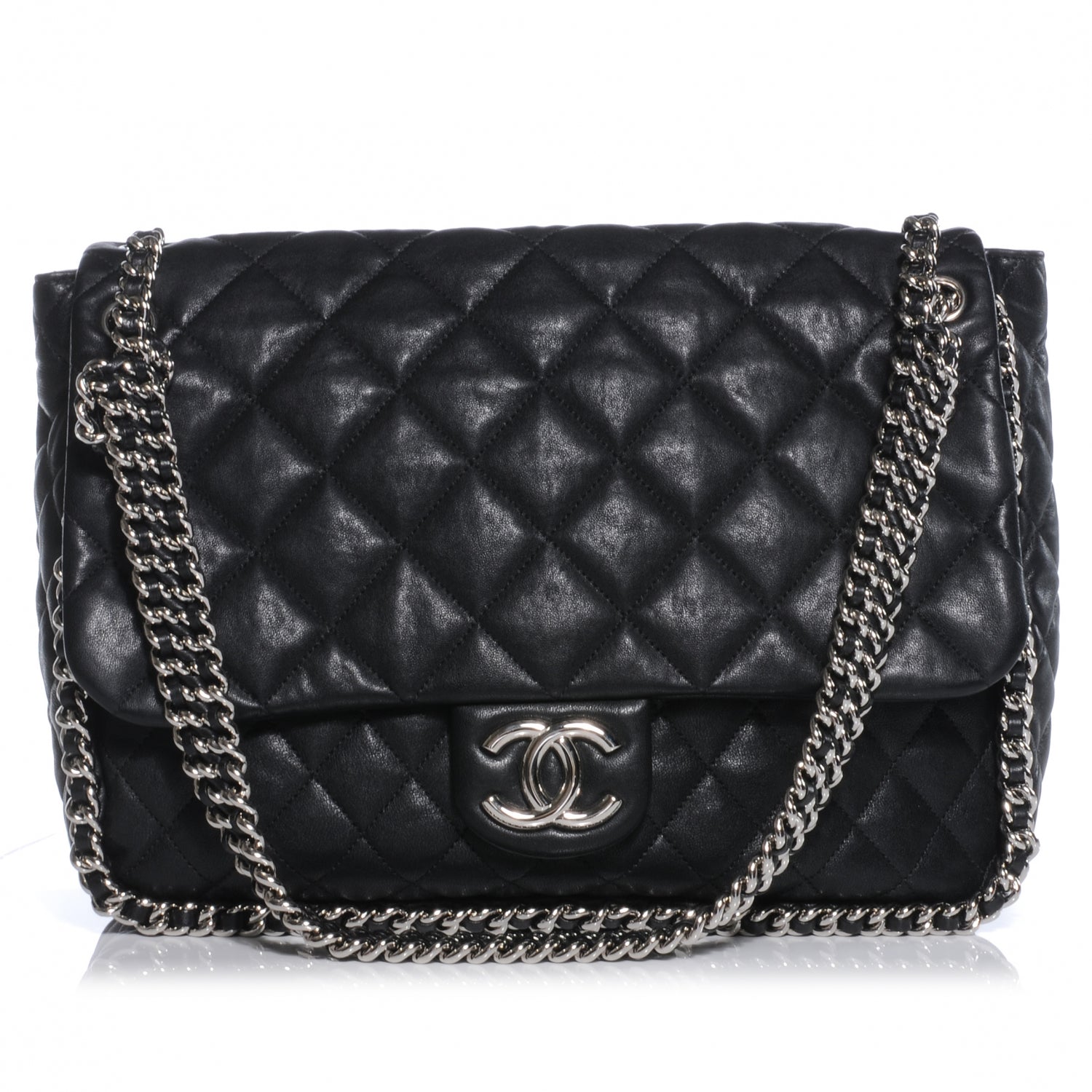 Chanel Washed Lambskin Chain Around Maxi Flap Bag Black 1 of 7