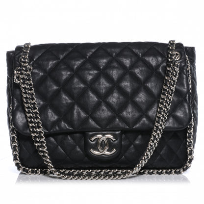 Chanel Washed Lambskin Chain Around Maxi Flap Bag Black 1 of 7