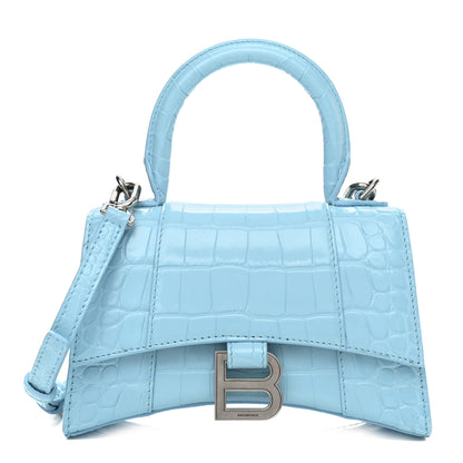 Balenciaga Shiny Calfskin Crocodile Embossed Hourglass Top Handle Bag XS Azur 1 of 11