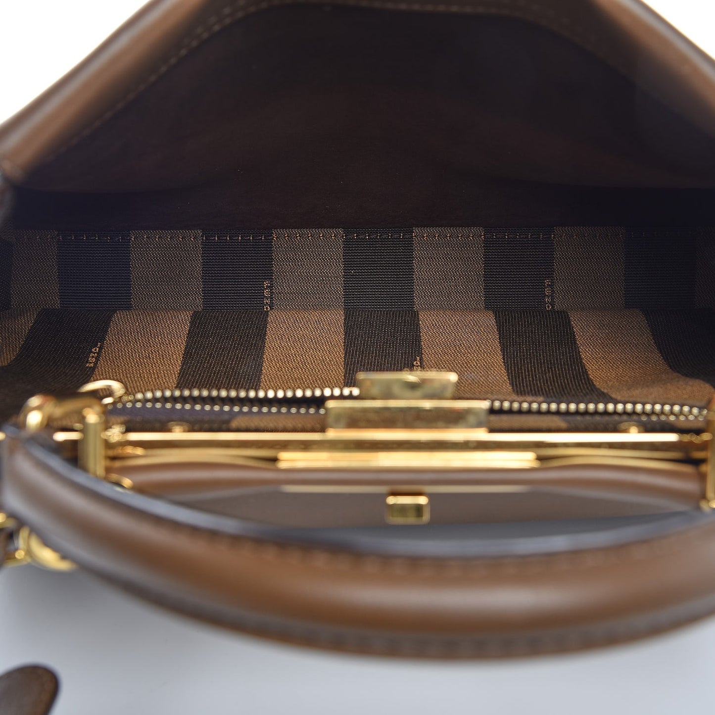 Vitello Seta Fabric Jacquard Pequin Medium Peekaboo Iconic Satchel Foresta Tobacco