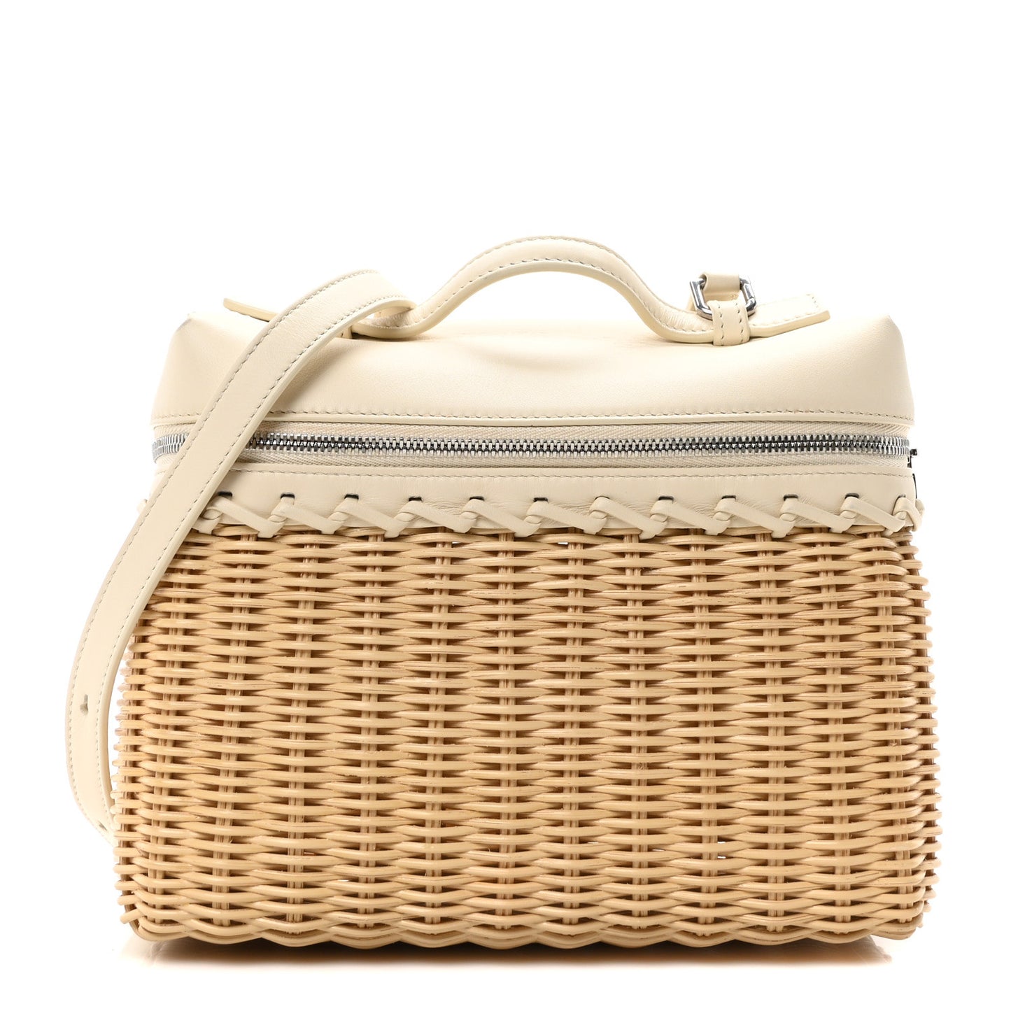 Wicker Calfskin East West L19 Extra Pocket Pouch Malt Whisper White