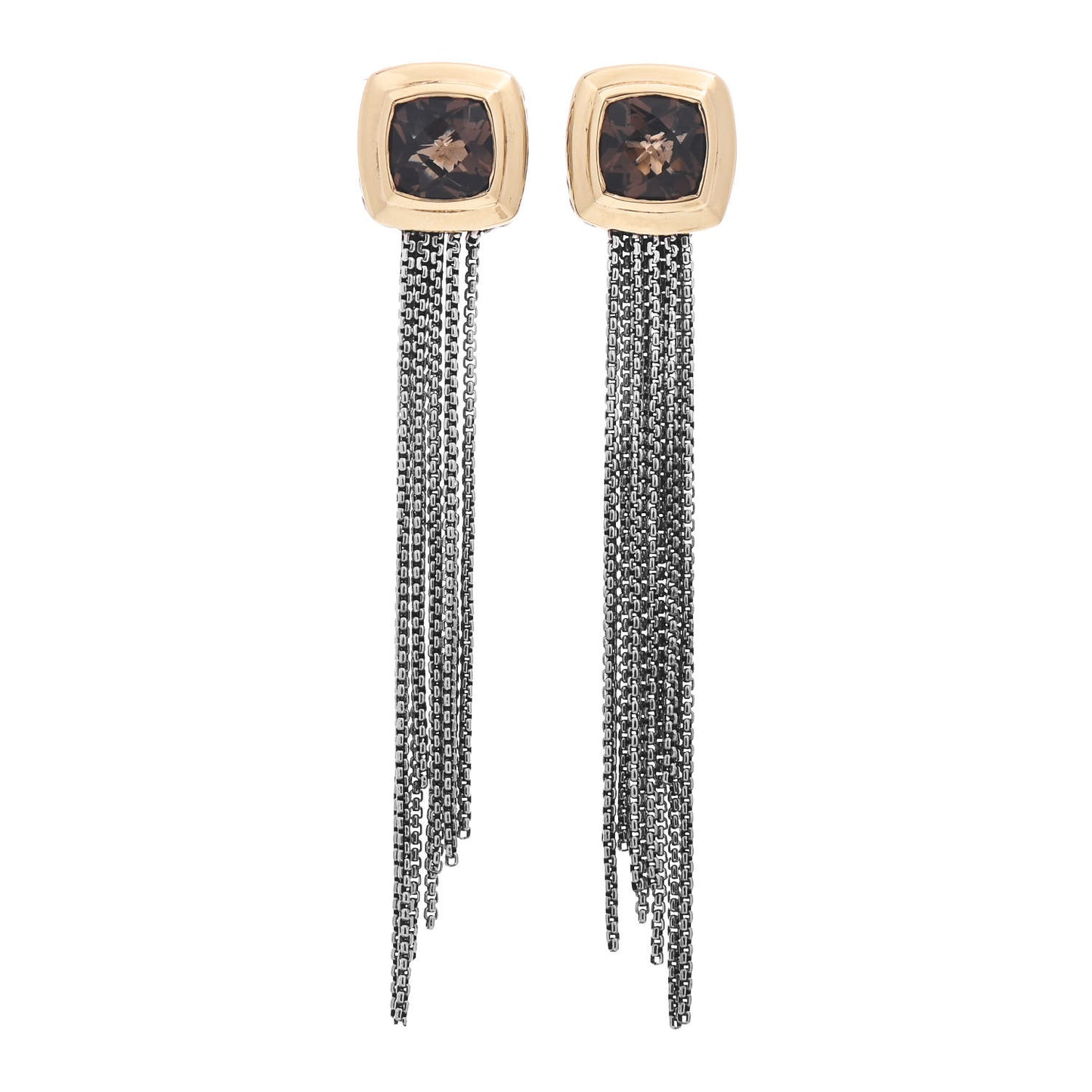 Sterling Silver 18K Yellow Gold Smoky Quartz 7mm Albion Tassel Earrings