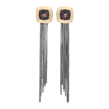 David Yurman Sterling Silver 18K Yellow Gold Smoky Quartz 7mm Albion Tassel Earrings 1 of 4