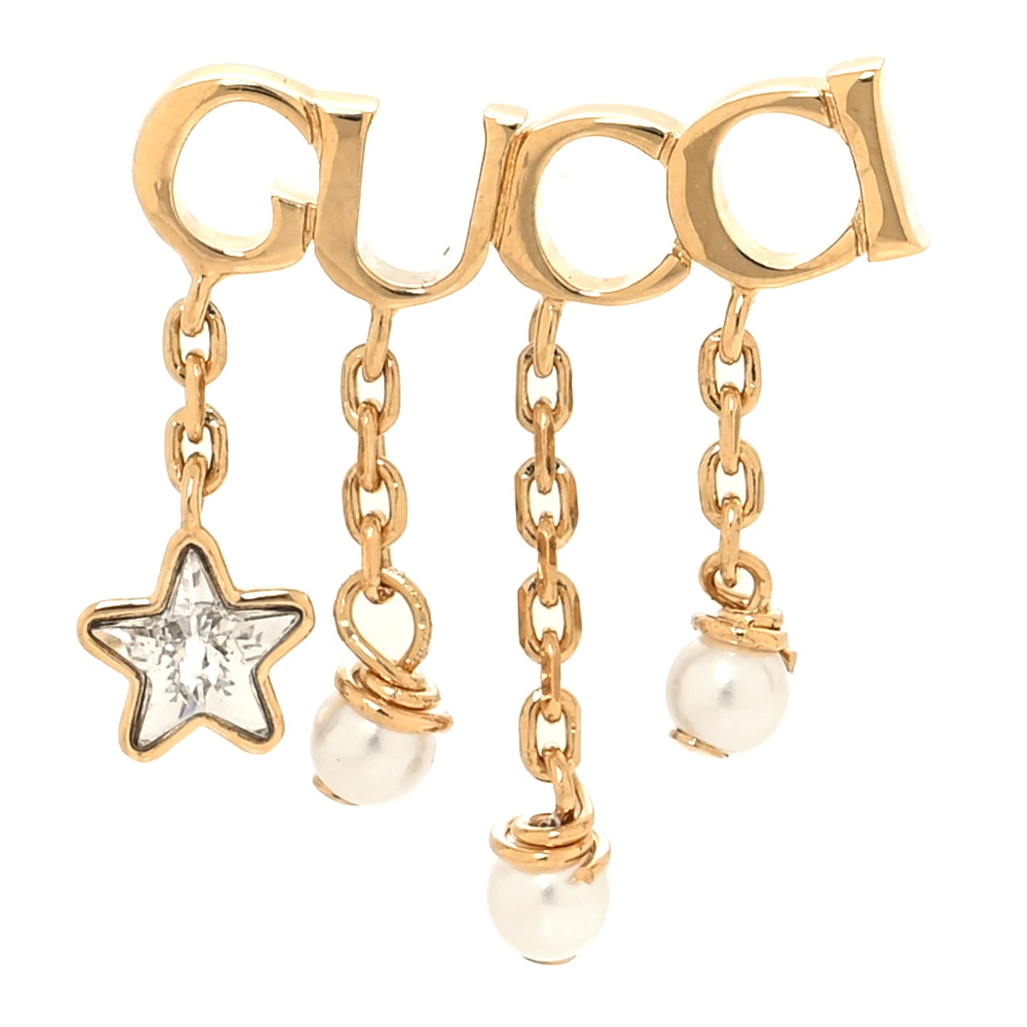 Metal Crystal Pearl Script Drop Single Earring Gold