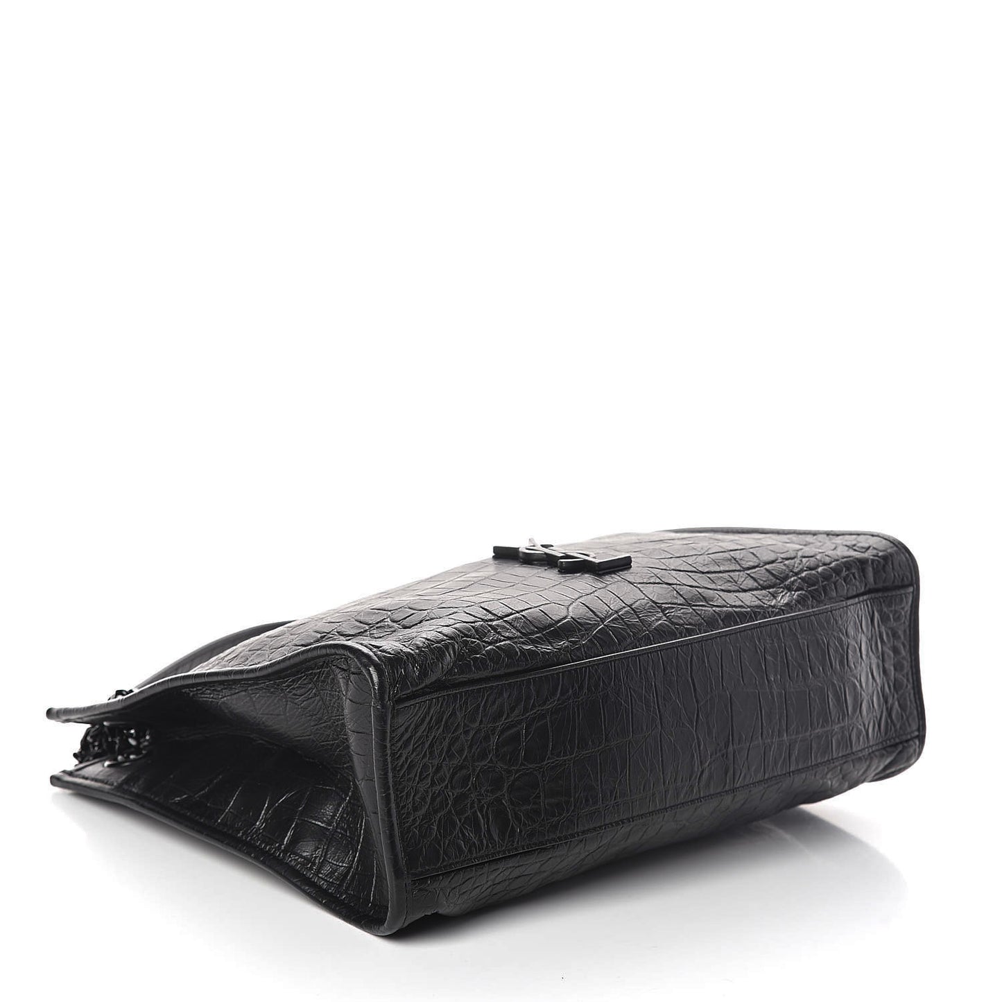 Calfskin Crocodile Embossed Monogram Medium Niki Shopping Bag Black