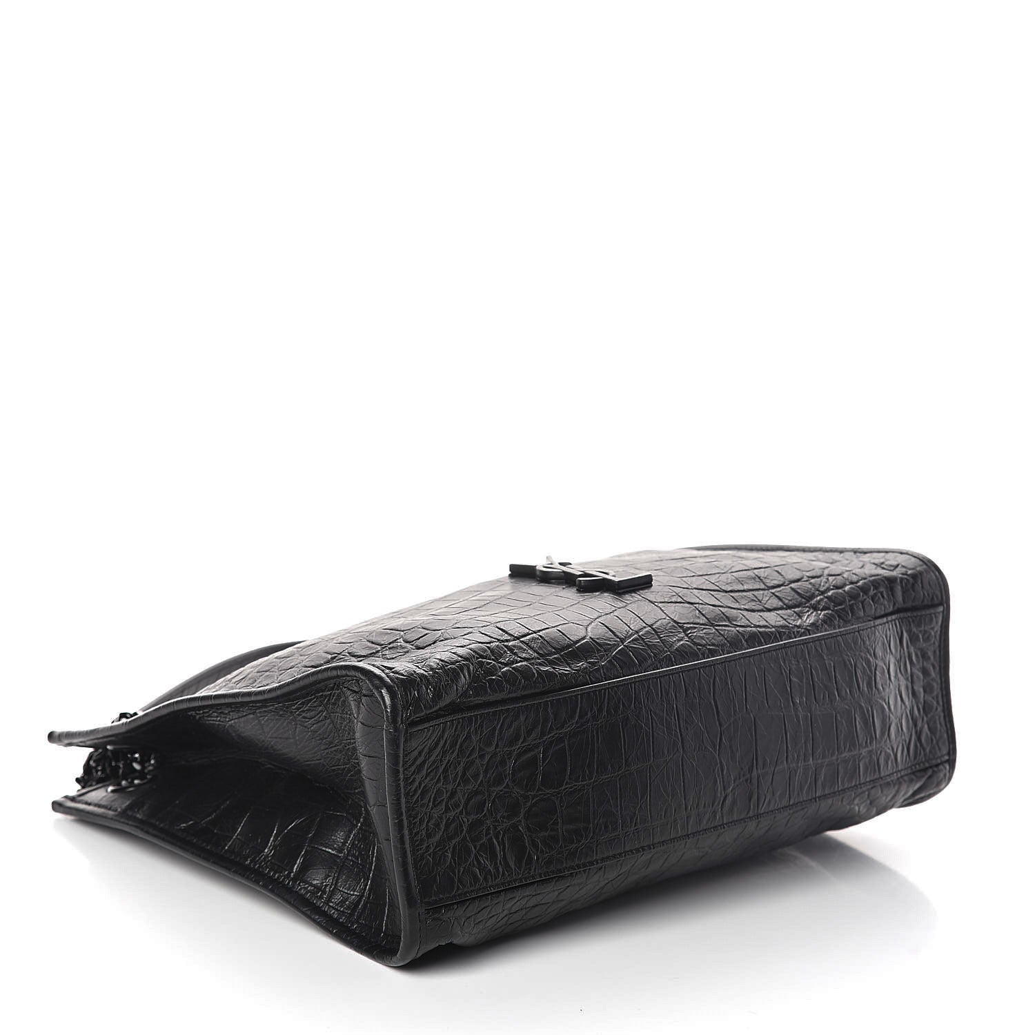 Saint Laurent Calfskin Crocodile Embossed Monogram Medium Niki Shopping Bag Black 4 of 10