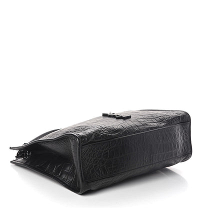 Saint Laurent Calfskin Crocodile Embossed Monogram Medium Niki Shopping Bag Black 4 of 10