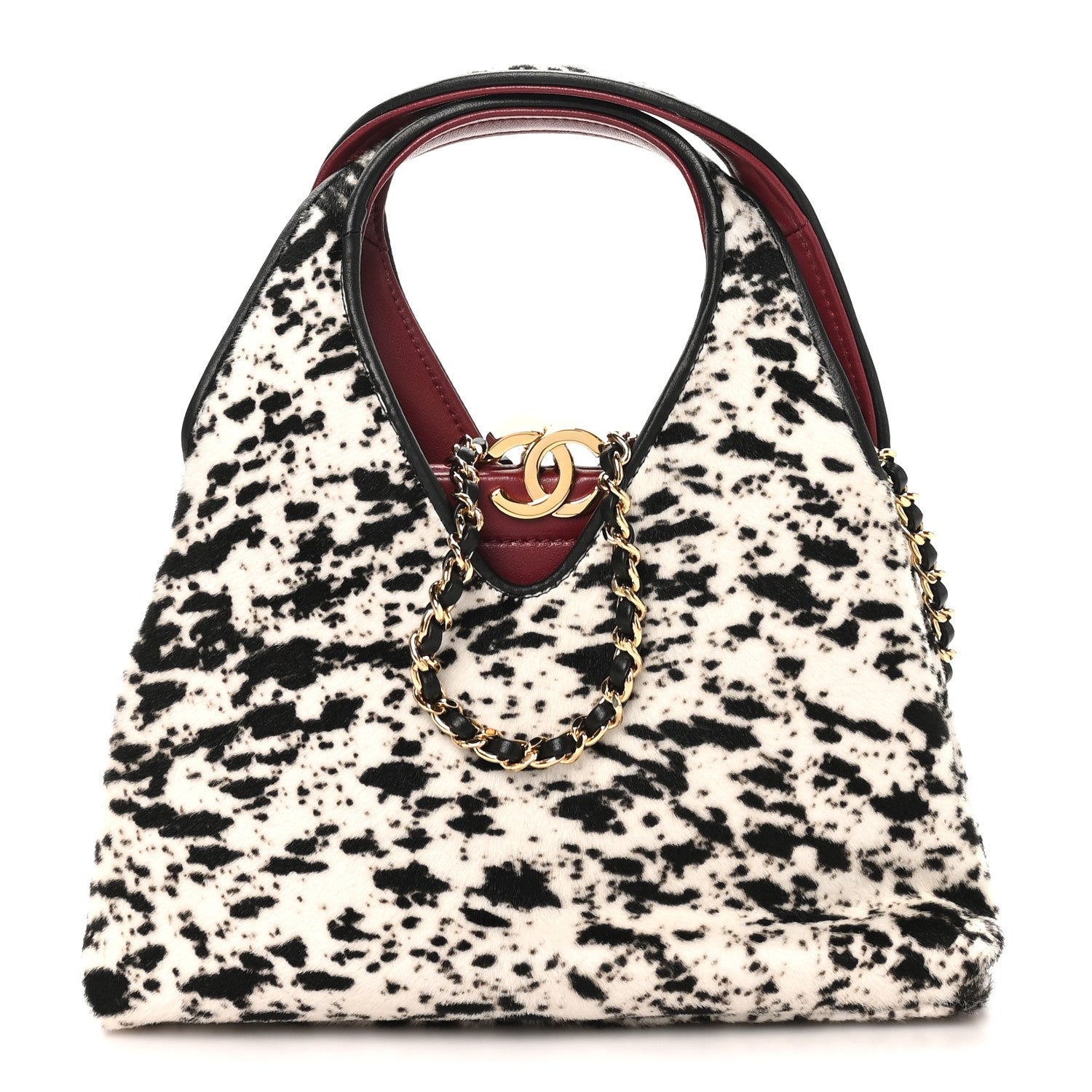 Chanel Pony Hair Printed Chic Lady Small Shopping Tote White Black 1 of 10
