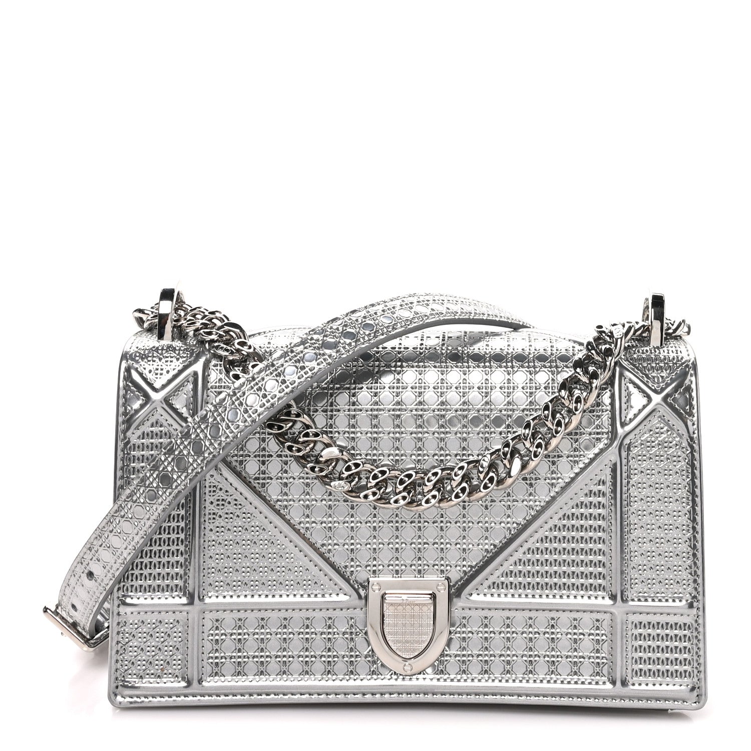 Christian Dior Metallic Patent Micro-Cannage Small Diorama Flap Bag Silver 1 of 9