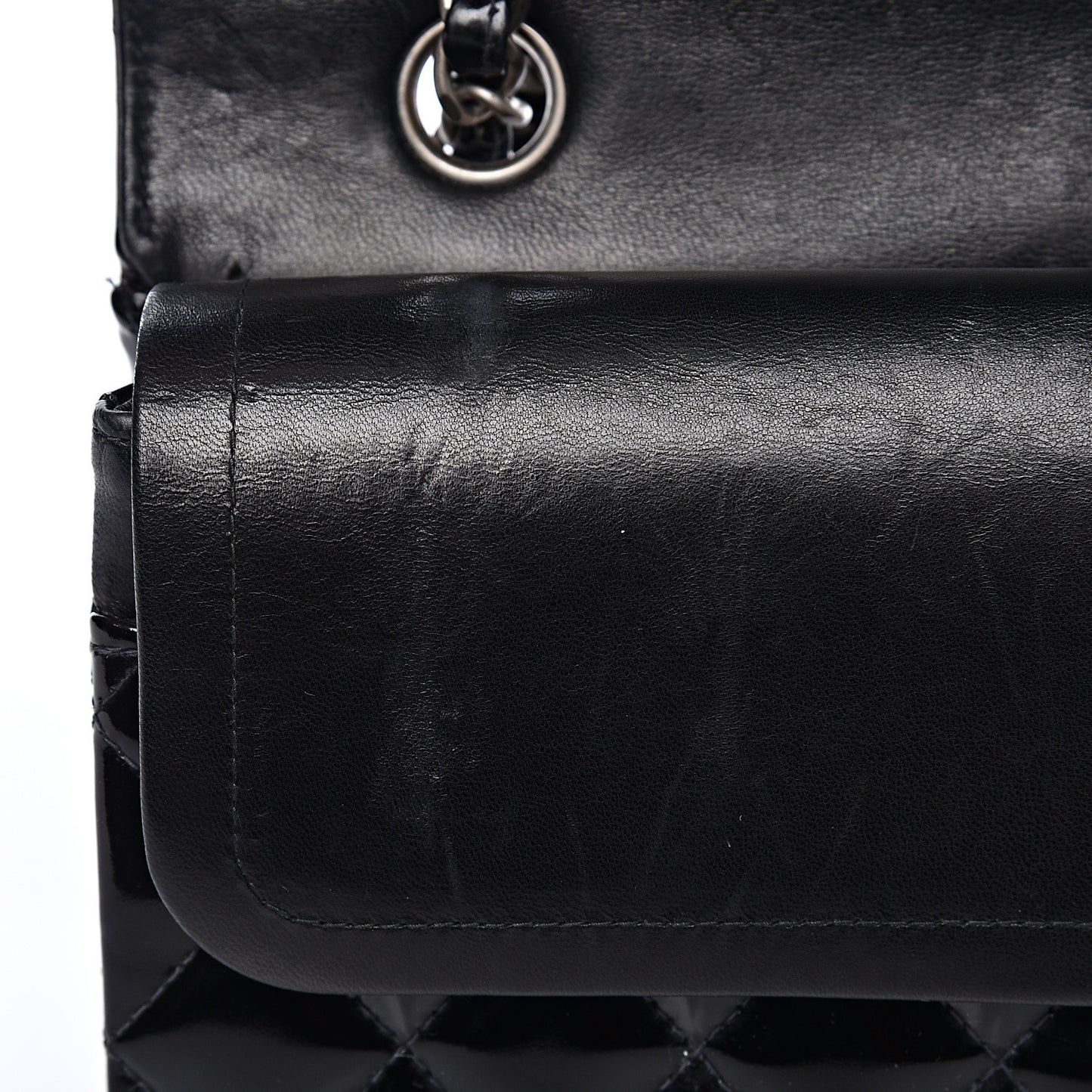 Patent Quilted Medium Double Flap Black