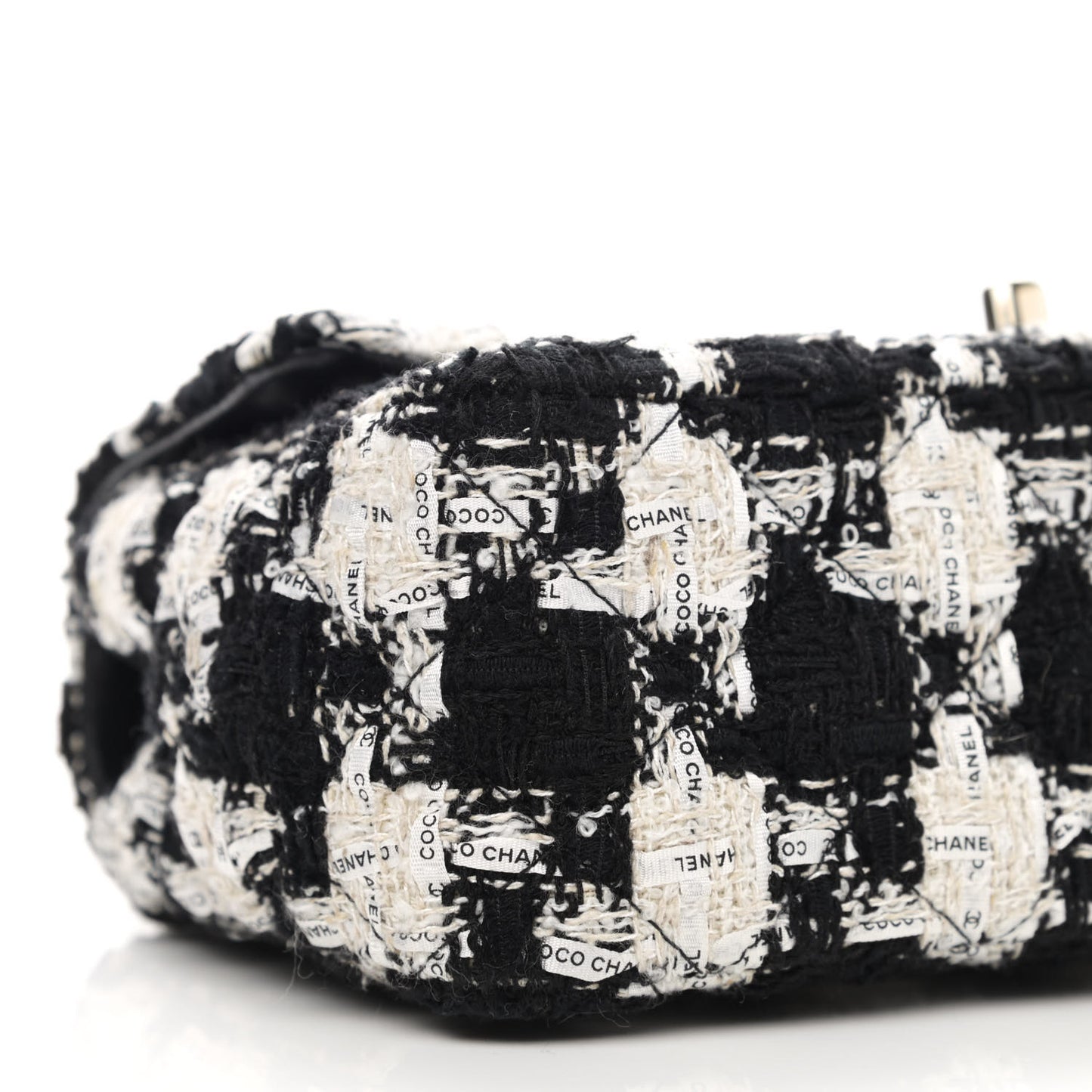 Tweed Quilted Mini Rectangular Flap Black Ecru White