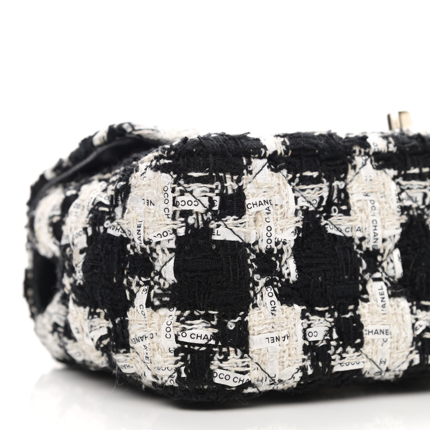 Chanel Tweed Quilted Mini Rectangular Flap Black Ecru White 9 of 12