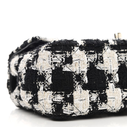 Chanel Tweed Quilted Mini Rectangular Flap Black Ecru White 9 of 12