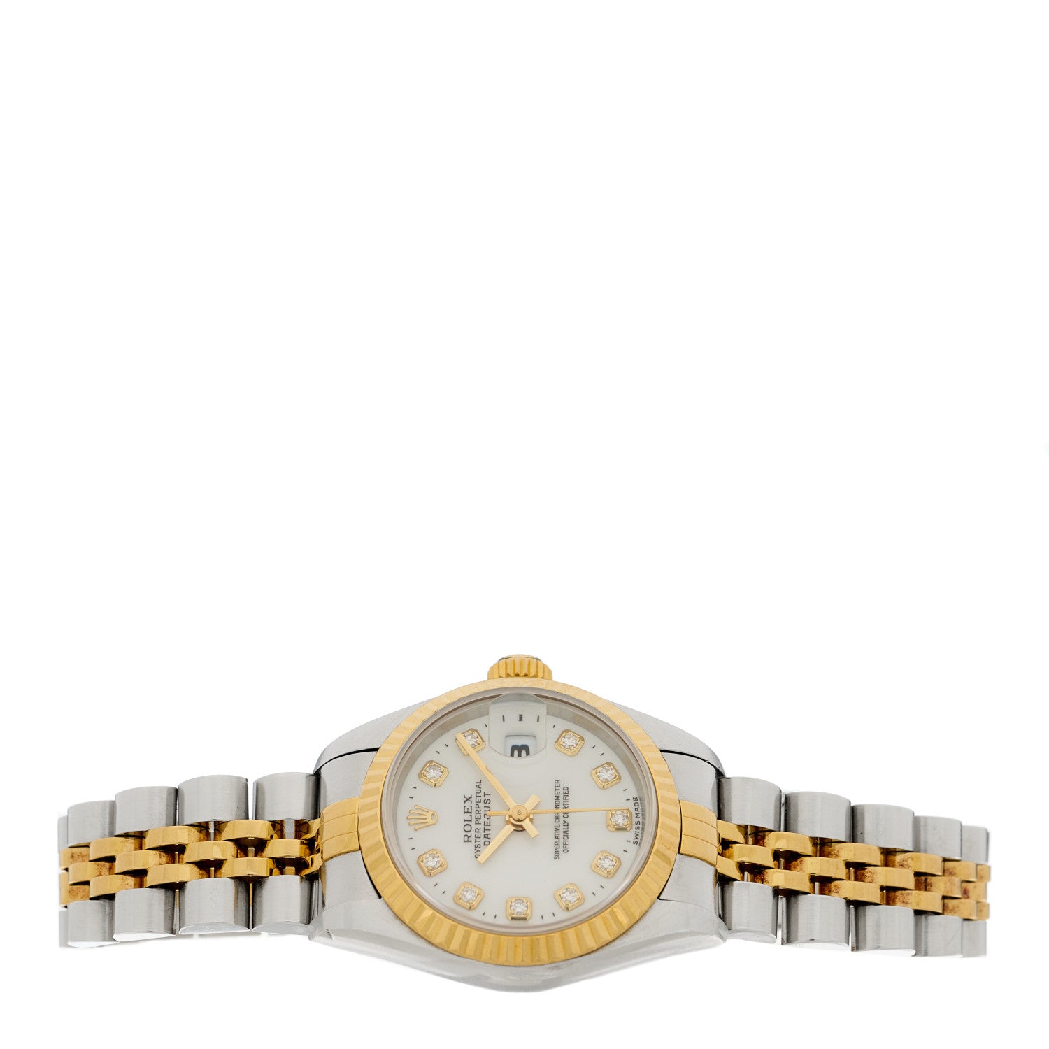 Rolex Stainless Steel 18K Yellow Gold Diamond 26mm Oyster Perpetual Datejust Watch White 69173 2 of 5