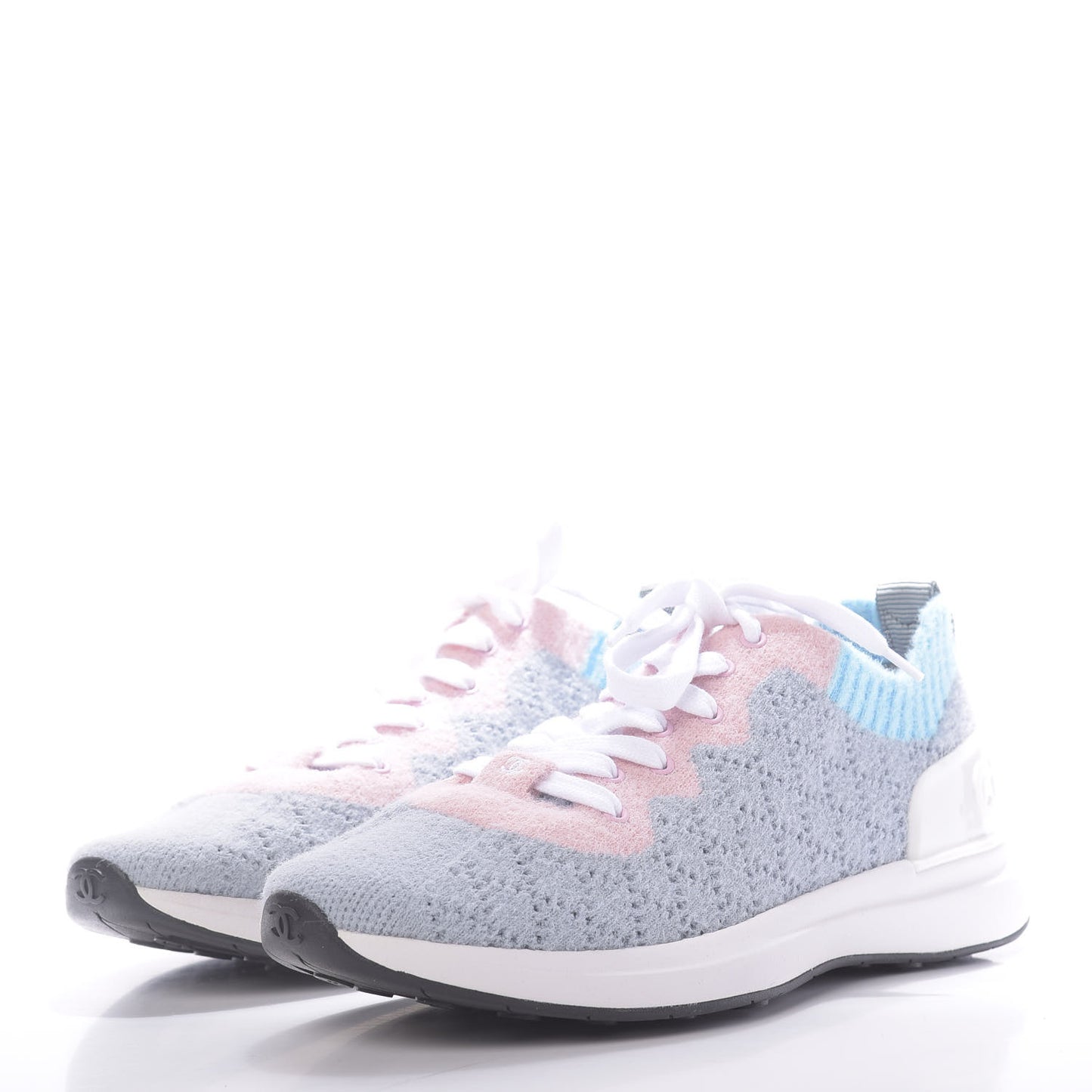 Mixed Fabrics Knit Sneakers 37 Grey Pink Blue
