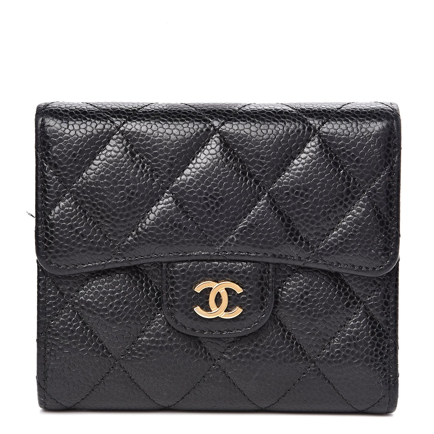 Caviar Quilted Compact Flap Wallet Black